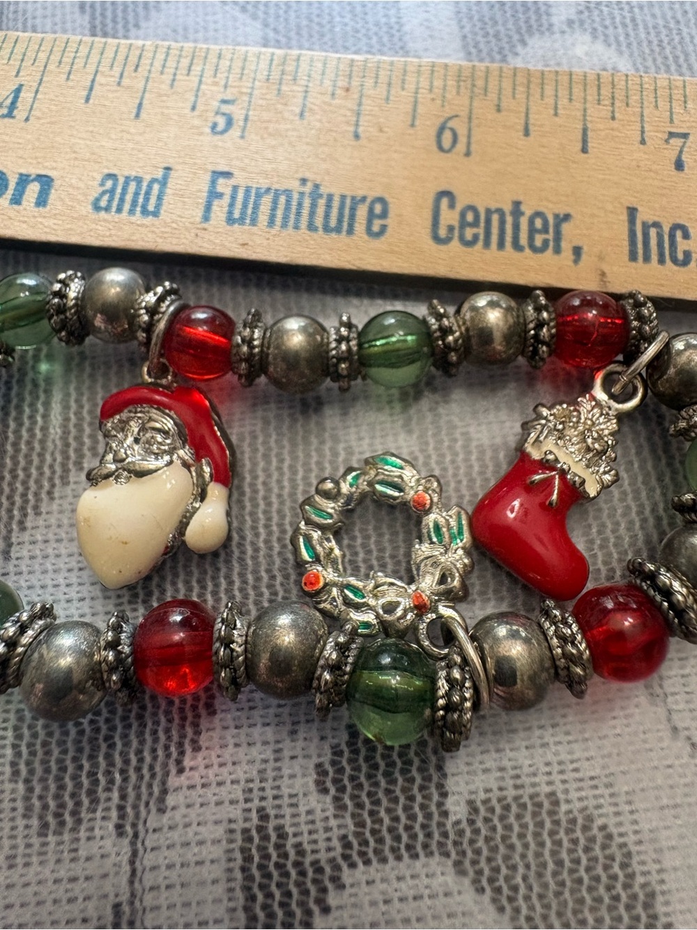 Holiday Charm Bracelet with Red & Green Beads and Santa Charms